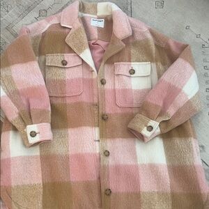 Old Navy Pink, Tan & Cream Plaid Shirt-Jacket